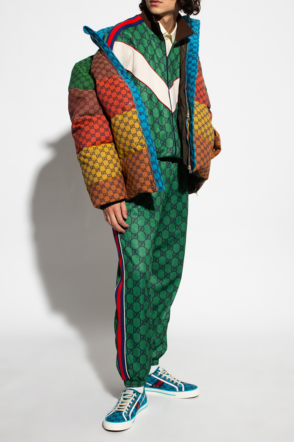 GUCCI Auth Mens Grotesque Lion Garden Print Silk Bomber
